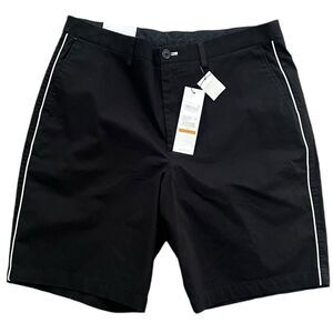 Calvin Klein Men's Black Flat Front Shorts with White Piping Size 33W